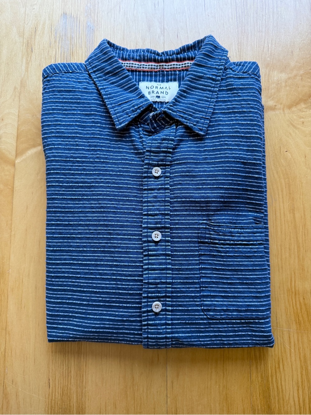 The Normal Brand Blue Striped Textured Cotton Button Up Shirt Mens Large